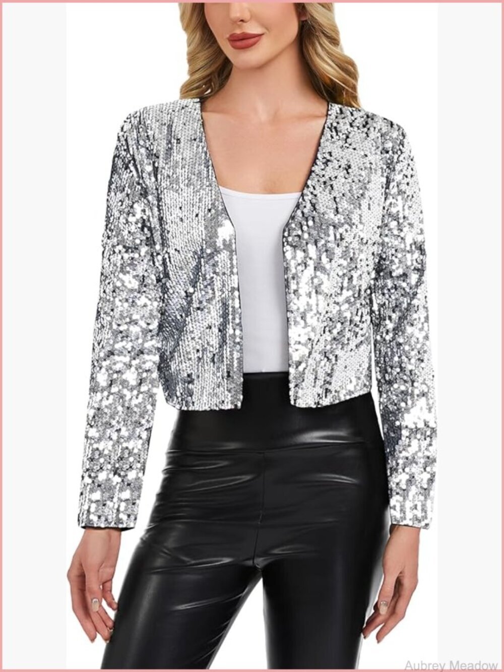 Sparkly Sequin Long Sleeve Cropped Blazer Bolero Shrug Open Front Party